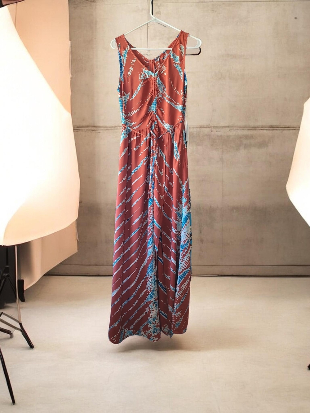 YFB Young Fabulous & Broke Rust Blue Boho Hippie Maxi Dress -M